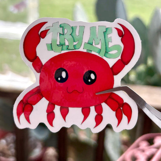 try me angry crab 3” glossy vinyl laptop water bottle sticker decal