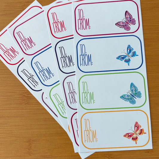 colorful butterfly gift tag sticker sheets 16 tags