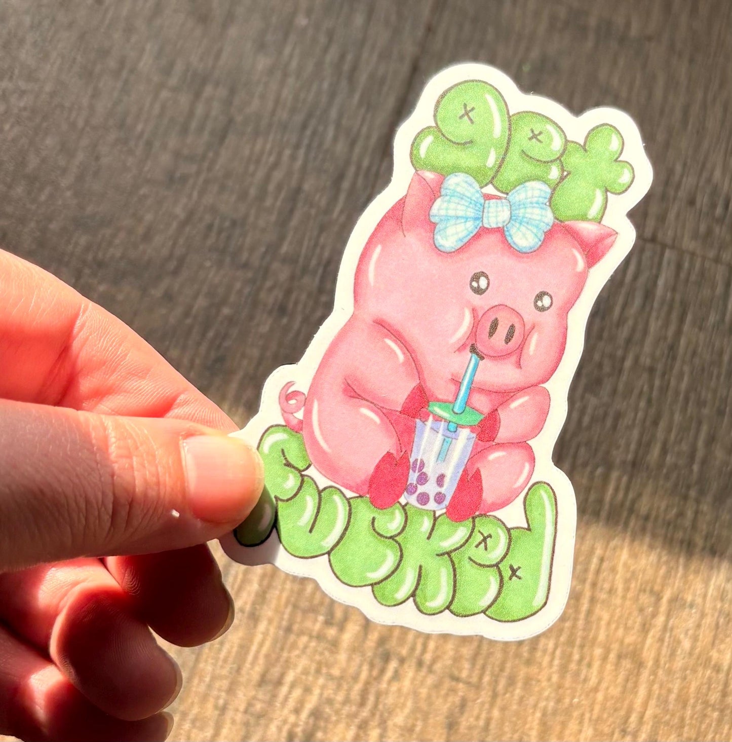 Get fucked boba tea drinking pig 3” matte vinyl sticker