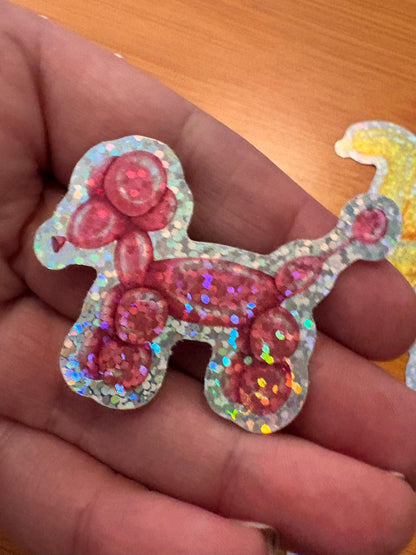 Glitter Balloon Animal Stickers, 8-Pack Glossy Vinyl Decals