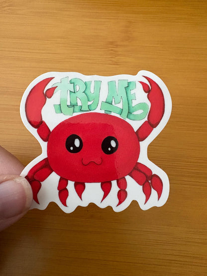 try me angry crab 3” glossy vinyl laptop water bottle sticker decal