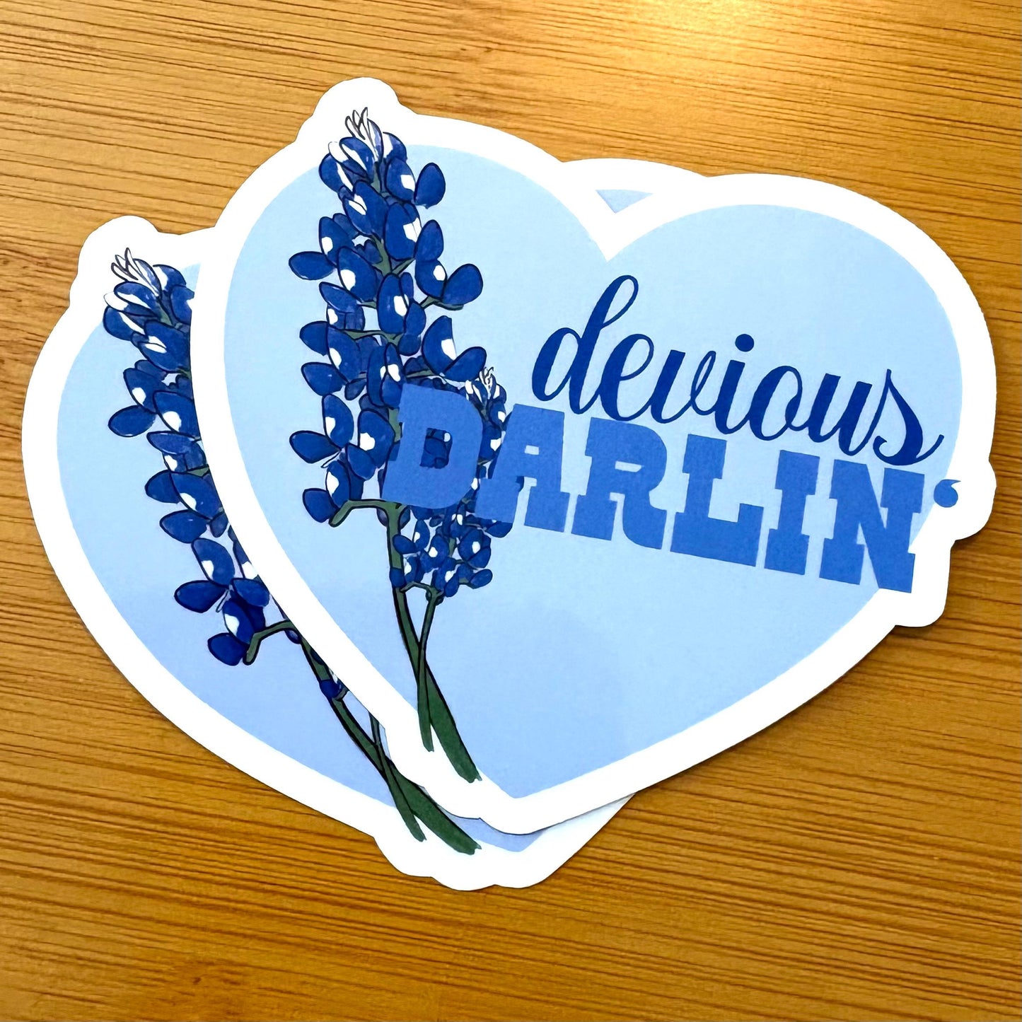 devious darlin’ bluebonnet heart glossy vinyl laptop water bottle sticker decal