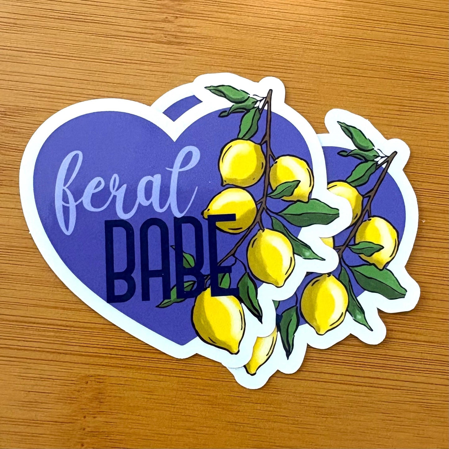feral babe lemon heart glossy vinyl laptop water bottle sticker decal