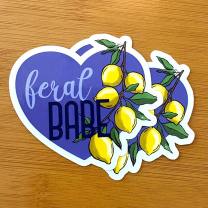 feral babe lemon heart glossy vinyl laptop water bottle sticker decal