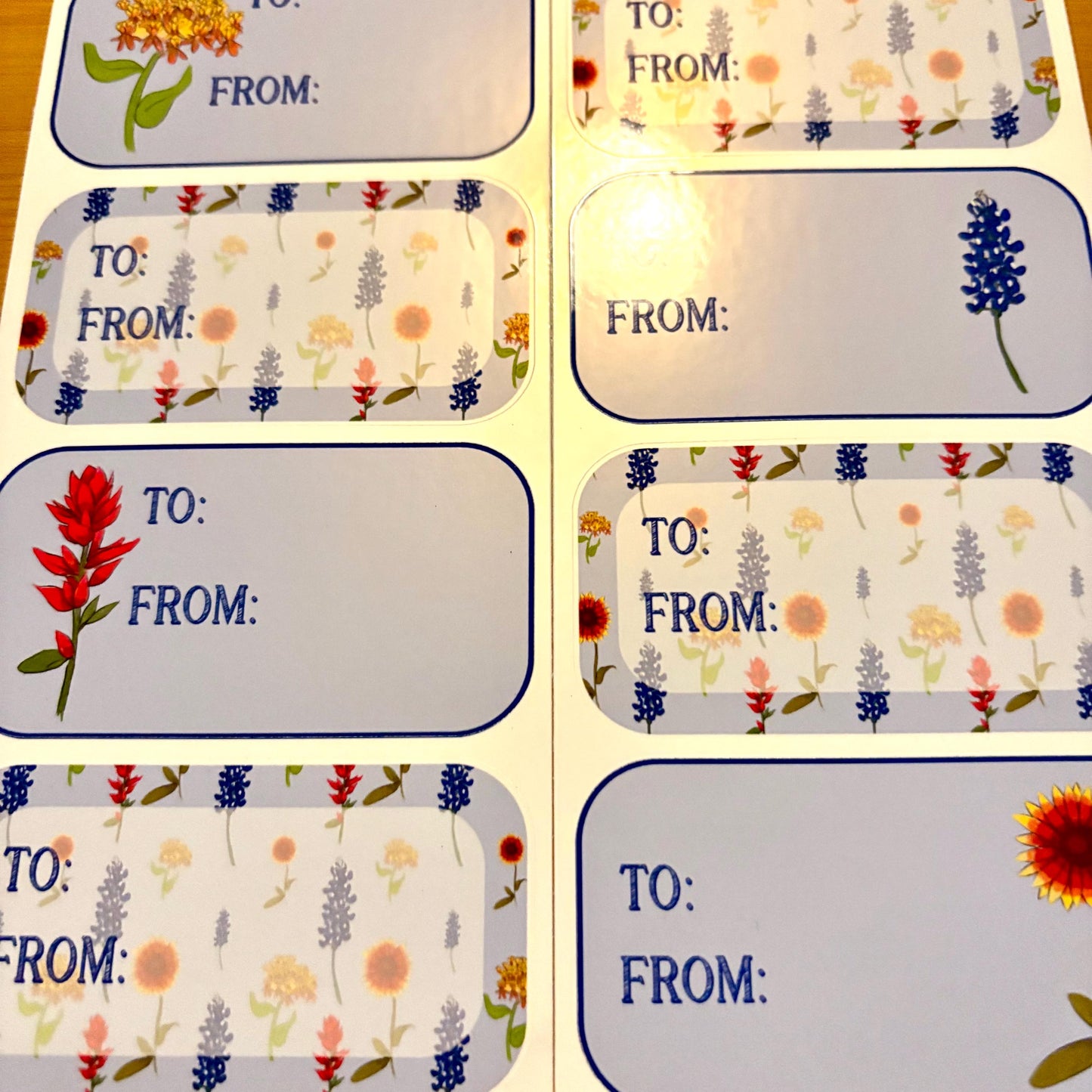 Texas wildflowers gift tag sticker sheets 16 tags