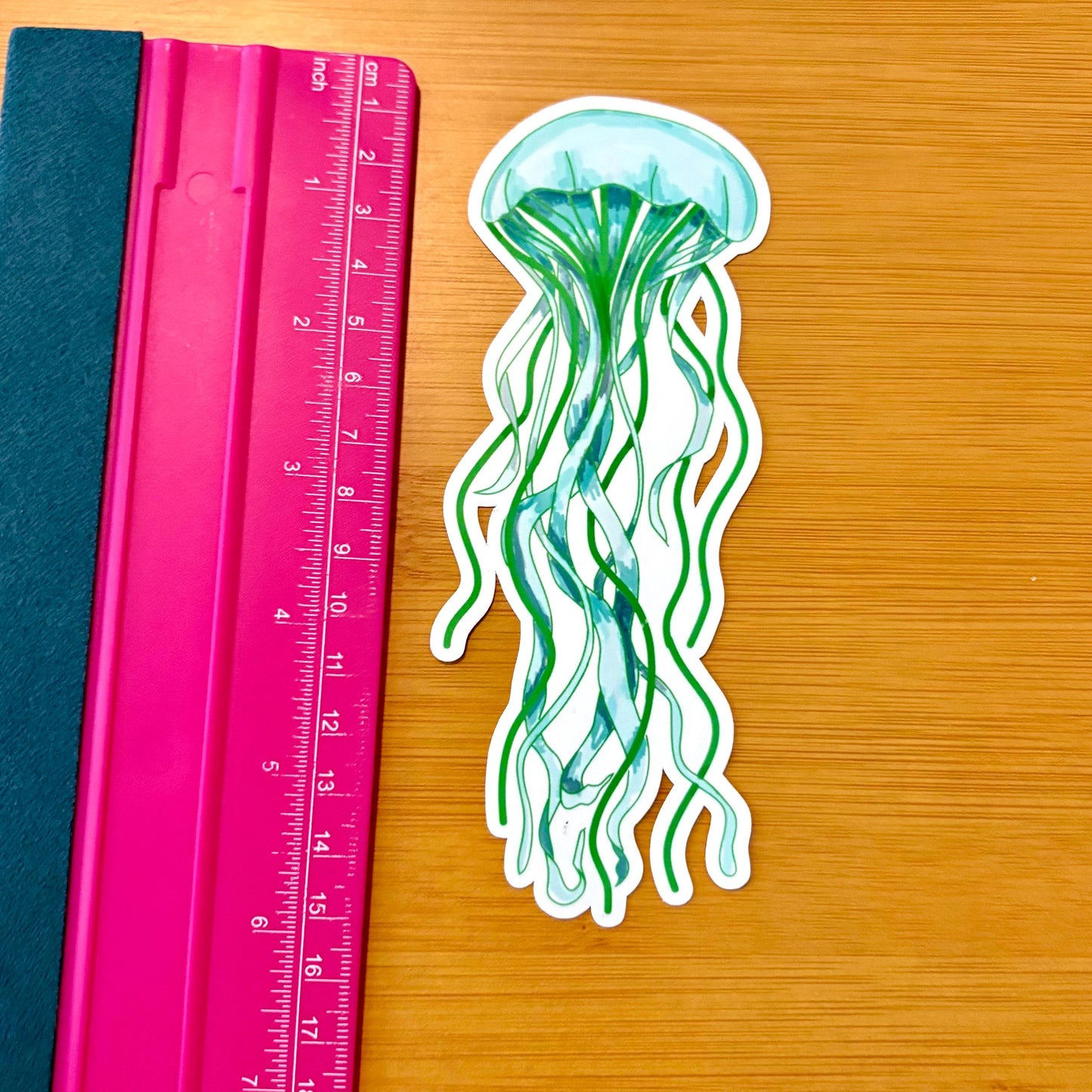 extra large green jellyfish 6” glossy vinyl laptop water bottle sticker decal