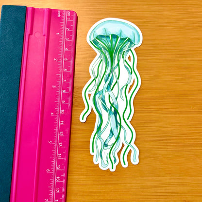 extra large green jellyfish 6” glossy vinyl laptop water bottle sticker decal