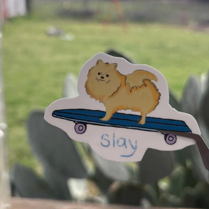 pomeranian on a skateboard sticker durable glossy vinyl laptop water bottle decal