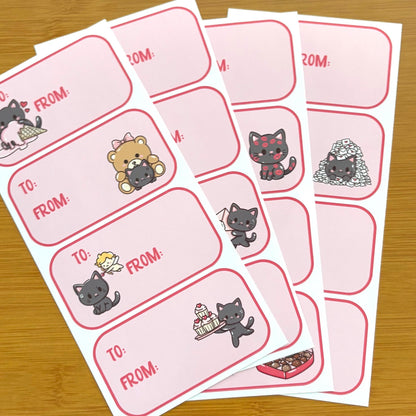 Funny valentine cat gift tag sticker sheets 16 tags
