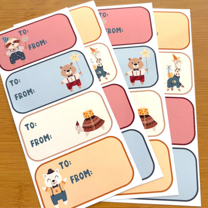cute birthday animals gift tag sticker sheets 16 tags