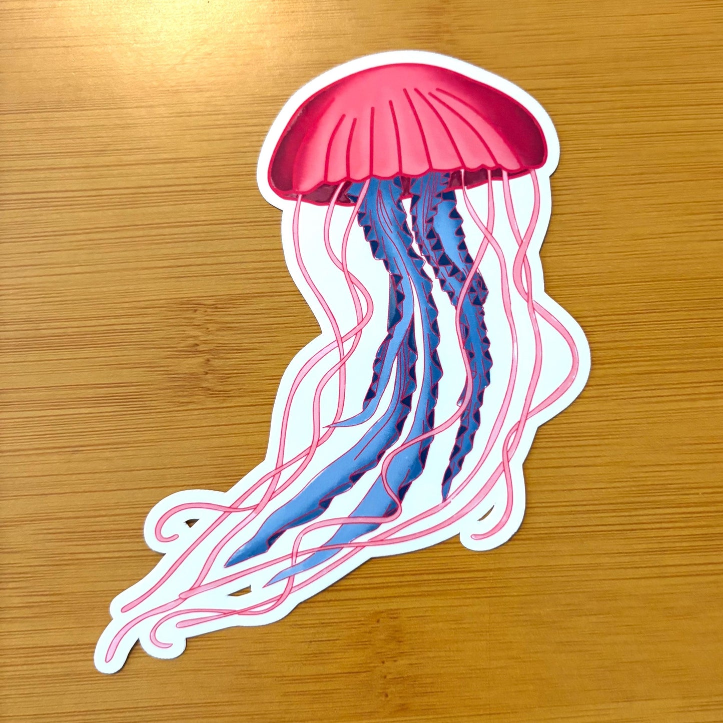 extra large pink and blue jellyfish 6” glossy vinyl laptop water bottle sticker decal