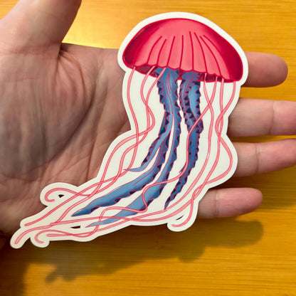 extra large pink and blue jellyfish 6” glossy vinyl laptop water bottle sticker decal