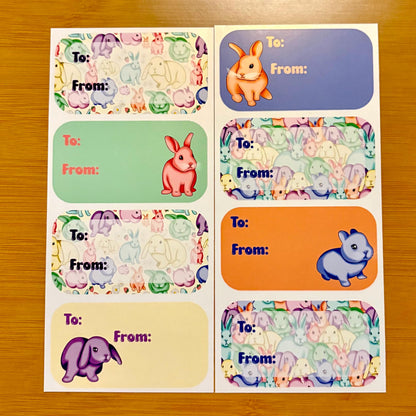 rainbow pastel bunnies gift tag sticker sheets 16 tags