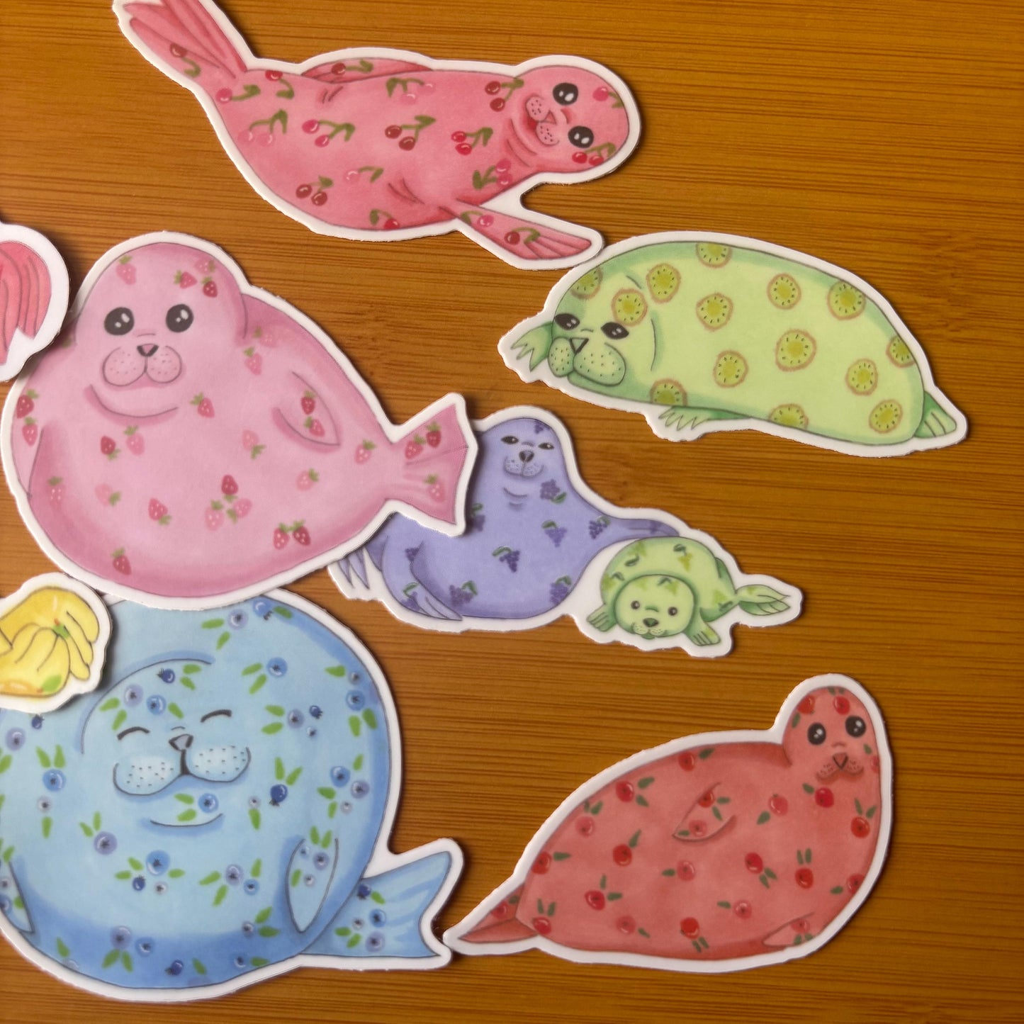 fruity rainbow seal sticker pack matte vinyl laptop water bottle decal