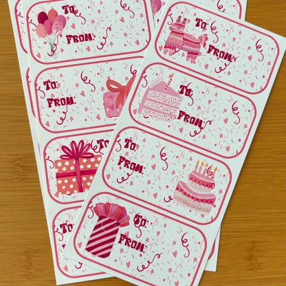 Confetti piñata party gift tag sticker sheets 16 tags