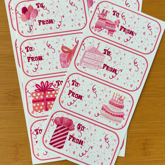 Confetti piñata party gift tag sticker sheets 16 tags