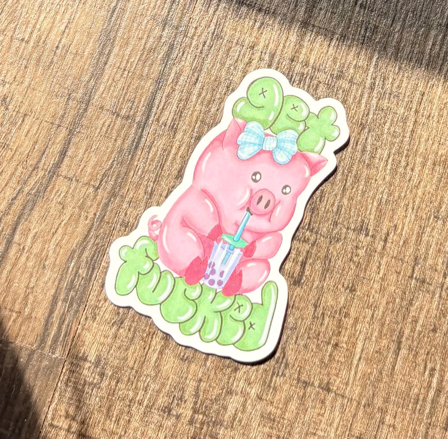 Get fucked boba tea drinking pig 3” matte vinyl sticker