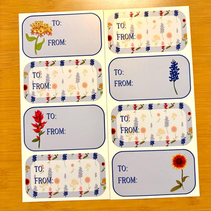 Texas wildflowers gift tag sticker sheets 16 tags