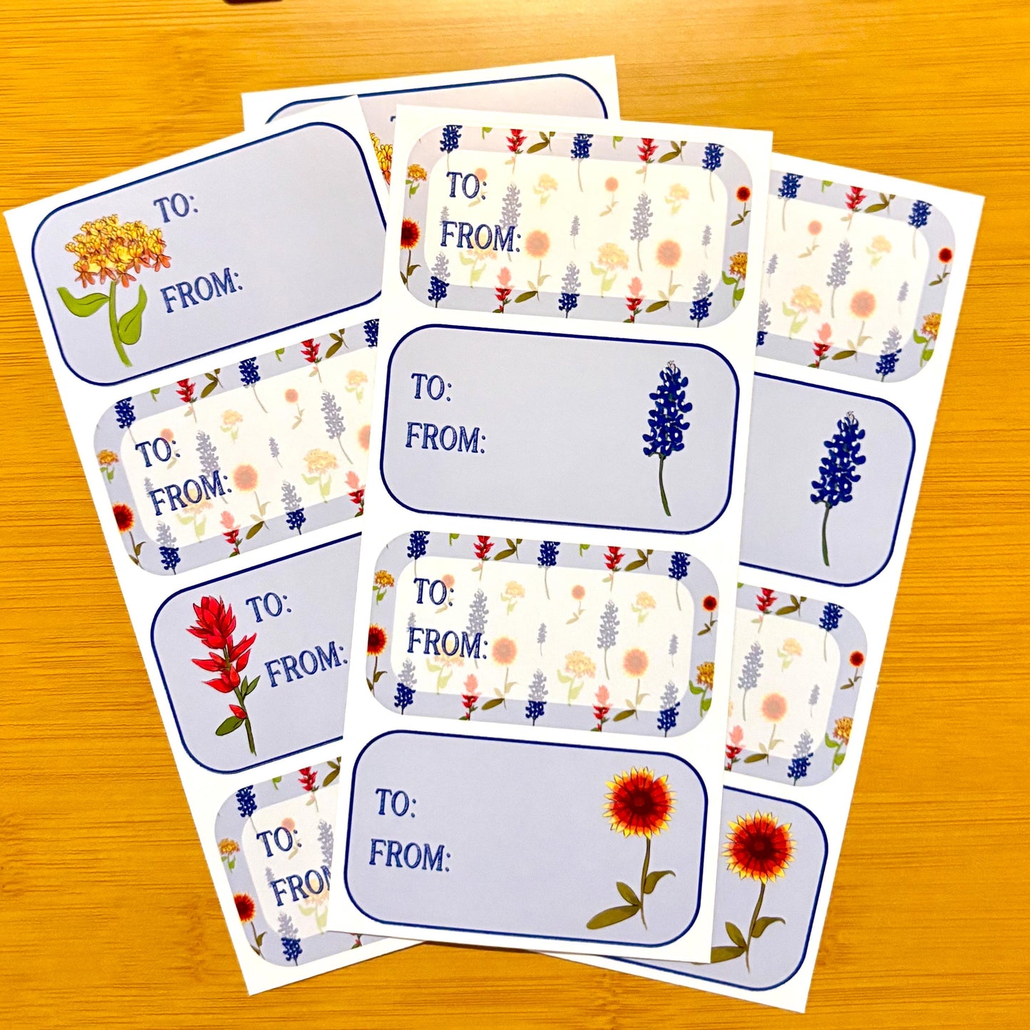 Texas wildflowers gift tag sticker sheets 16 tags