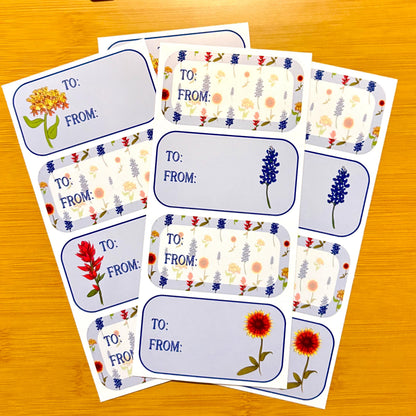 Texas wildflowers gift tag sticker sheets 16 tags