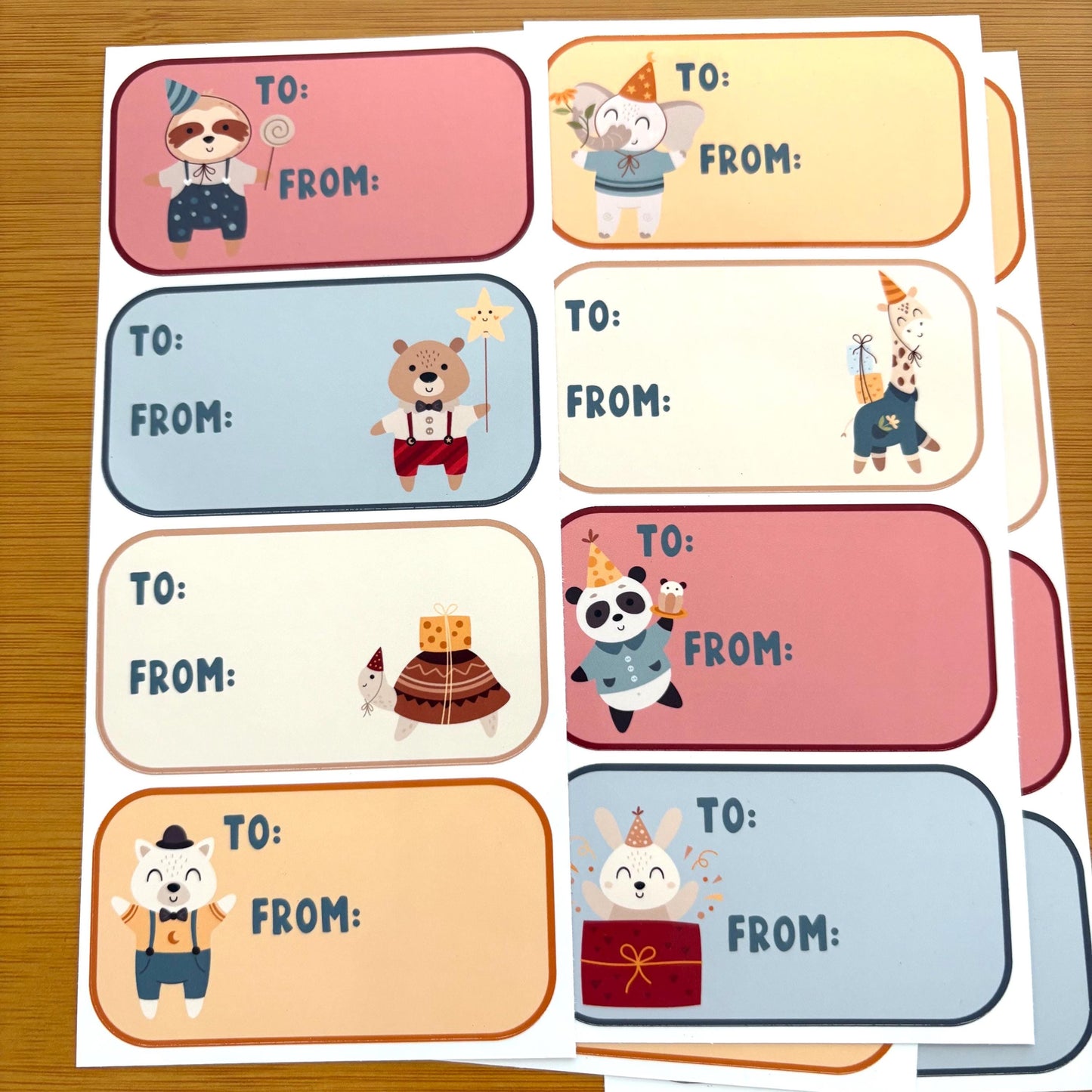cute birthday animals gift tag sticker sheets 16 tags