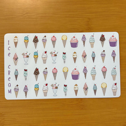 tiny ice cream party sticker sheet glossy vinyl stickers for rewards, planners, collecting, crafts, charts, 44 stickers