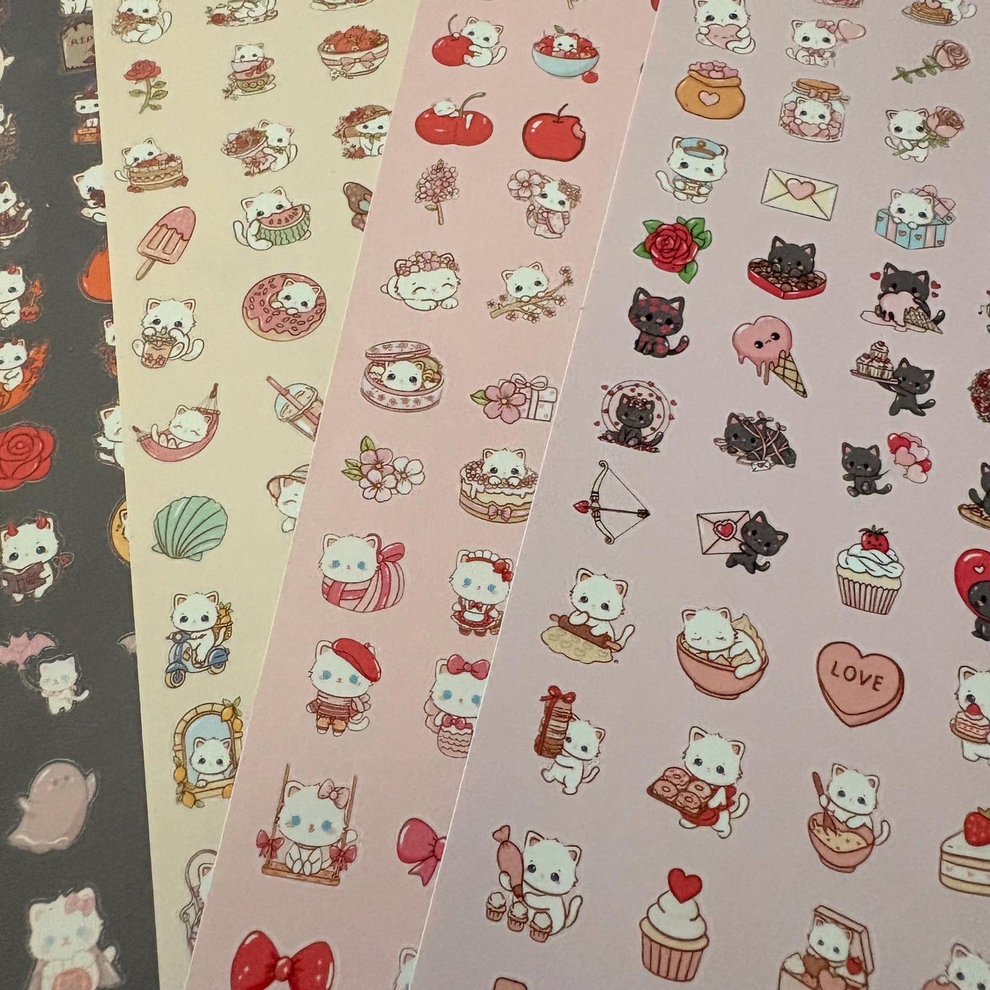 tiny kawaii cat, bear, bunny sticker sheet glossy vinyl stickers for classroom rewards, party favors, charts, journaling